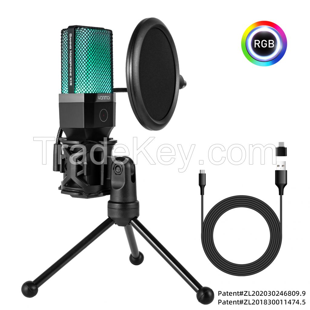 Yanmai Condenser USB One Tuch Mute Type-C with Recording Streaming Desktop Microphones RGB Gaming Microphones