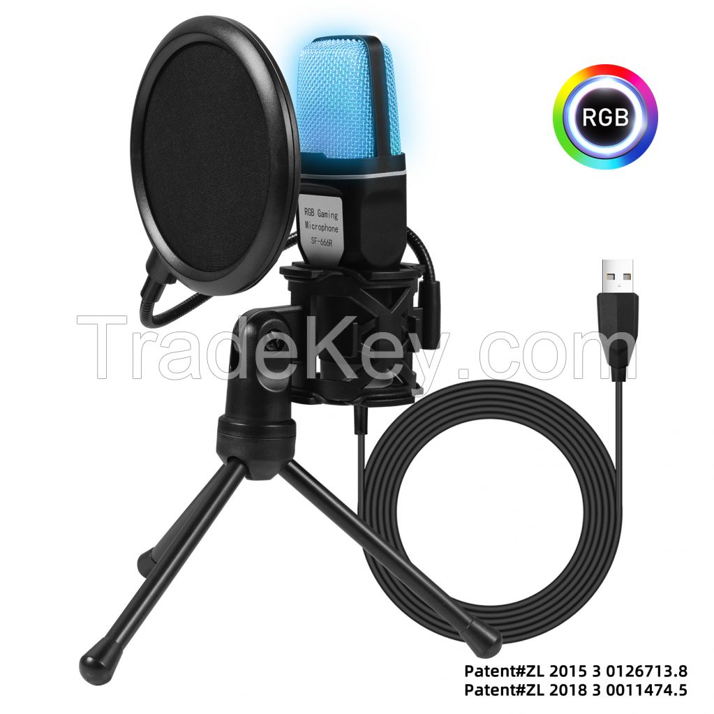 Computer Wired Cheap Flexible USB Condenser LED RGB Gaming Microphone With Stand For PC Laptop