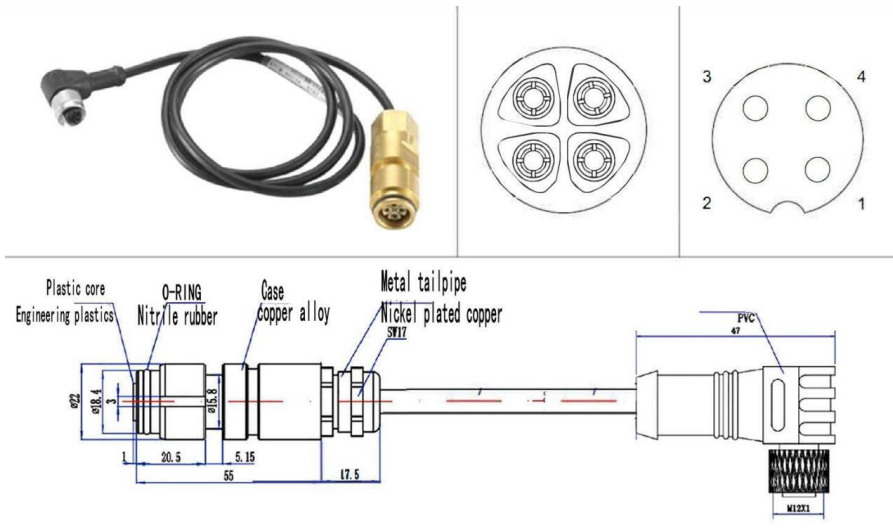 Mining 4-female to M12 plug