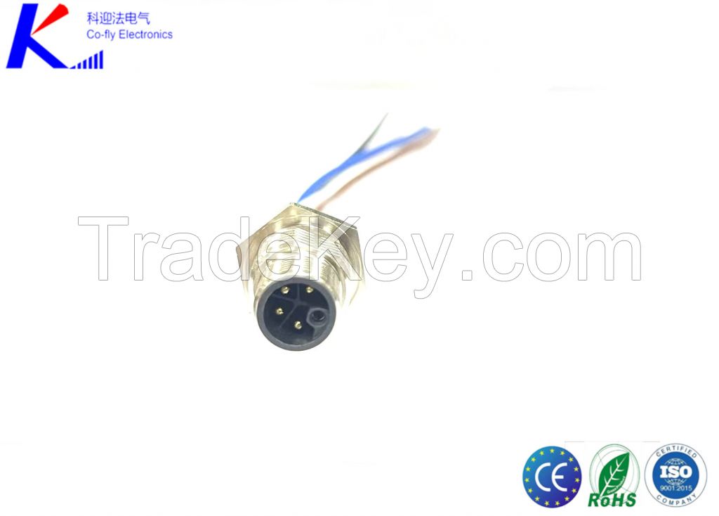 IP67 Waterproof L Code M12 4-Pin Male Straight Front-Fasten Receptacle Circular Connector with Terminals