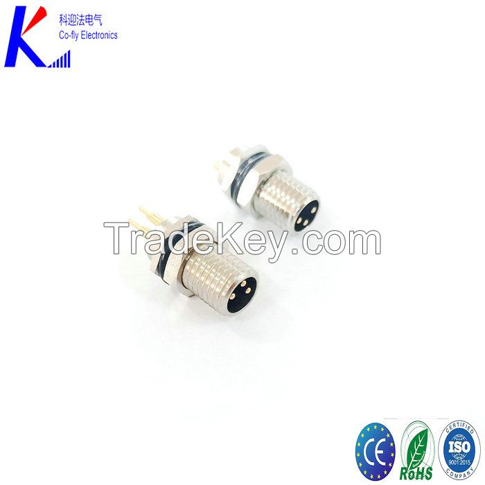 Front Fastened Solder Type M8 3 Pin Male Circular Connector Receptacle