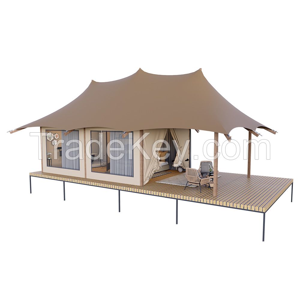 Outdoor Prefab Safari Tent Camping Lodge Luxury Glamping Tent with Bathroom and Balcony
