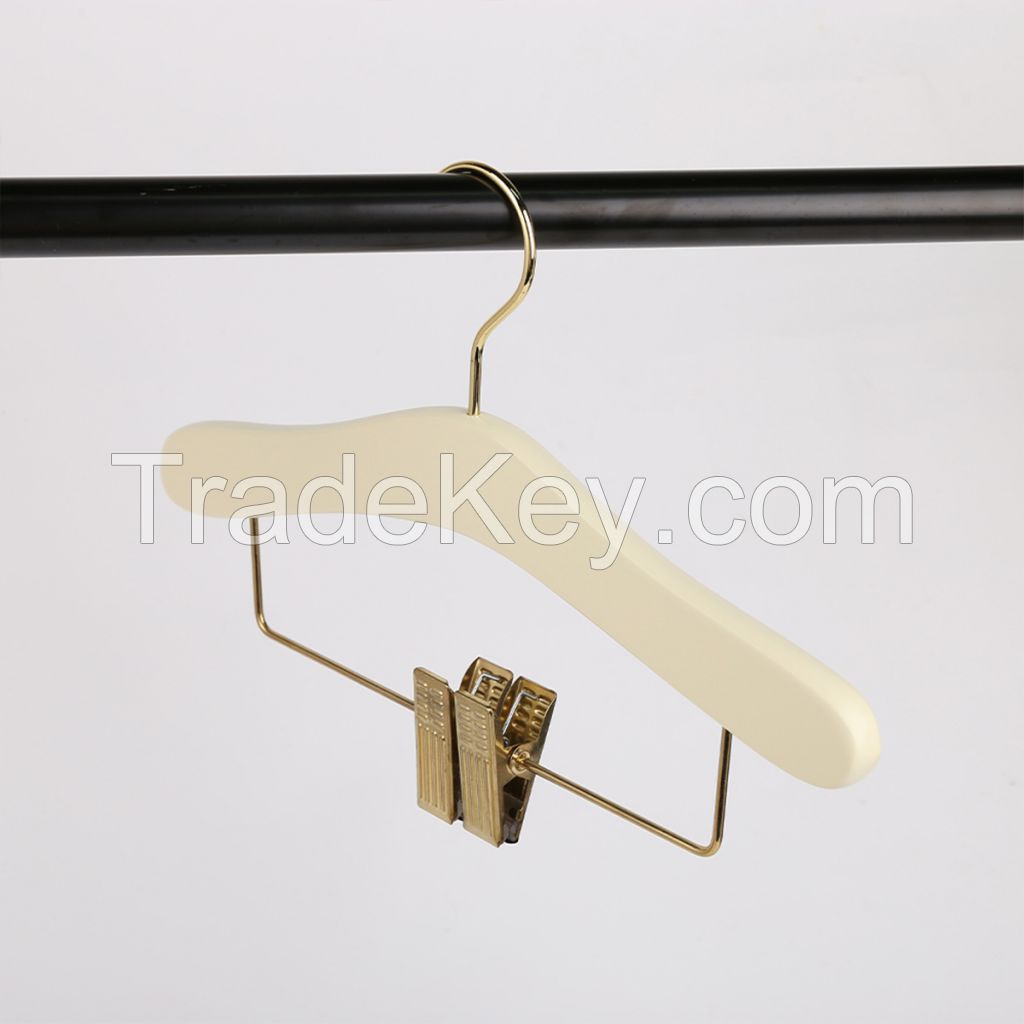 Wooden Hanger Milk white gold hook gold clip small flying mouse children's solid wood hanger smooth home wardrobe essential and practical