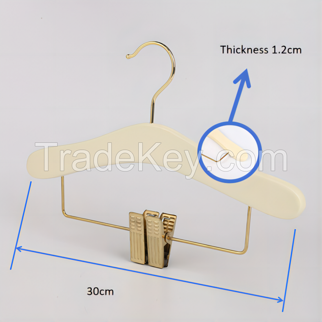 Wooden Hanger Milk white gold hook gold clip small flying mouse children&#039;s solid wood hanger smooth home wardrobe essential and practical