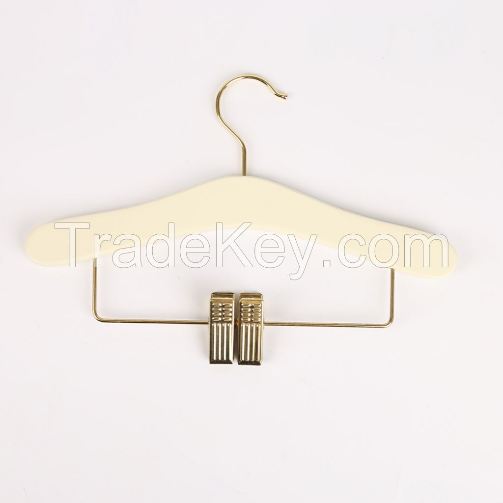 Wooden Hanger Milk white gold hook gold clip small flying mouse children's solid wood hanger smooth home wardrobe essential and practical