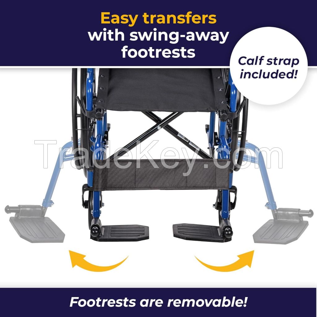 Drive Medical Blue Streak Lightweight Wheelchair with Swing-Away Footrests and Flip-Back Arms