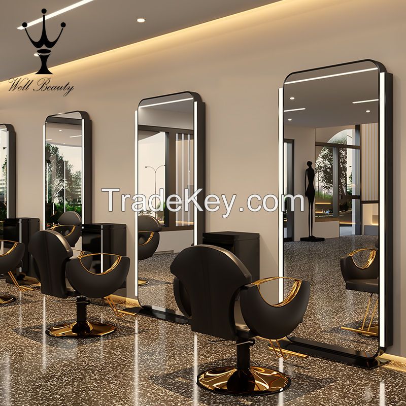 Light LED Mirror Cabinet Hair Beauty Salon Furniture Barber Station