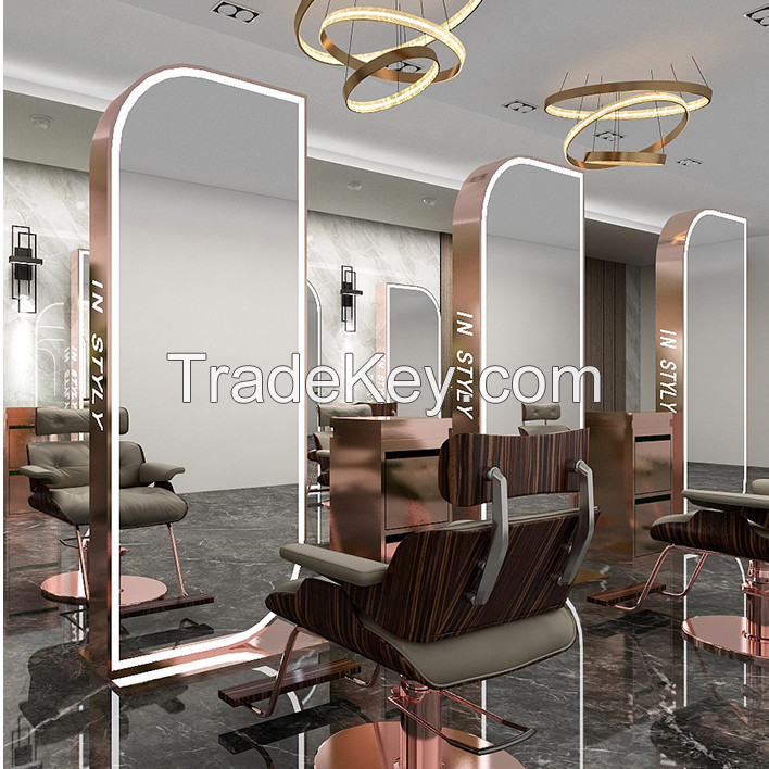 Light LED Mirror Cabinet Hair Beauty Salon Furniture Barber Station