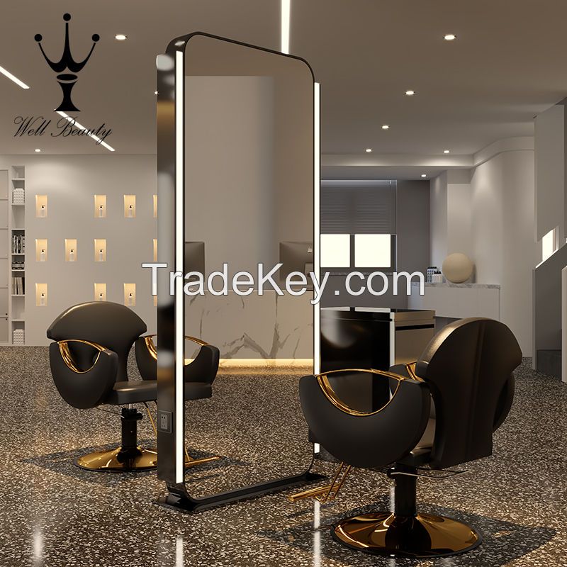 Light LED Mirror Cabinet Hair Beauty Salon Furniture Barber Station