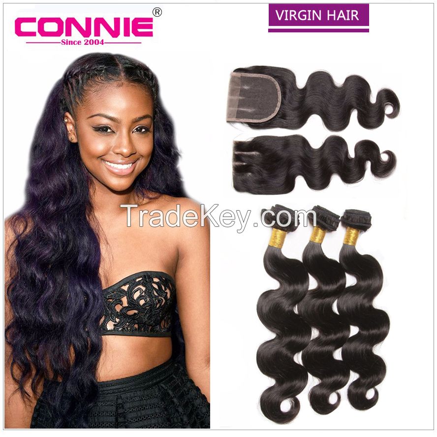 Brazilian virgin hair body wave with lace closure