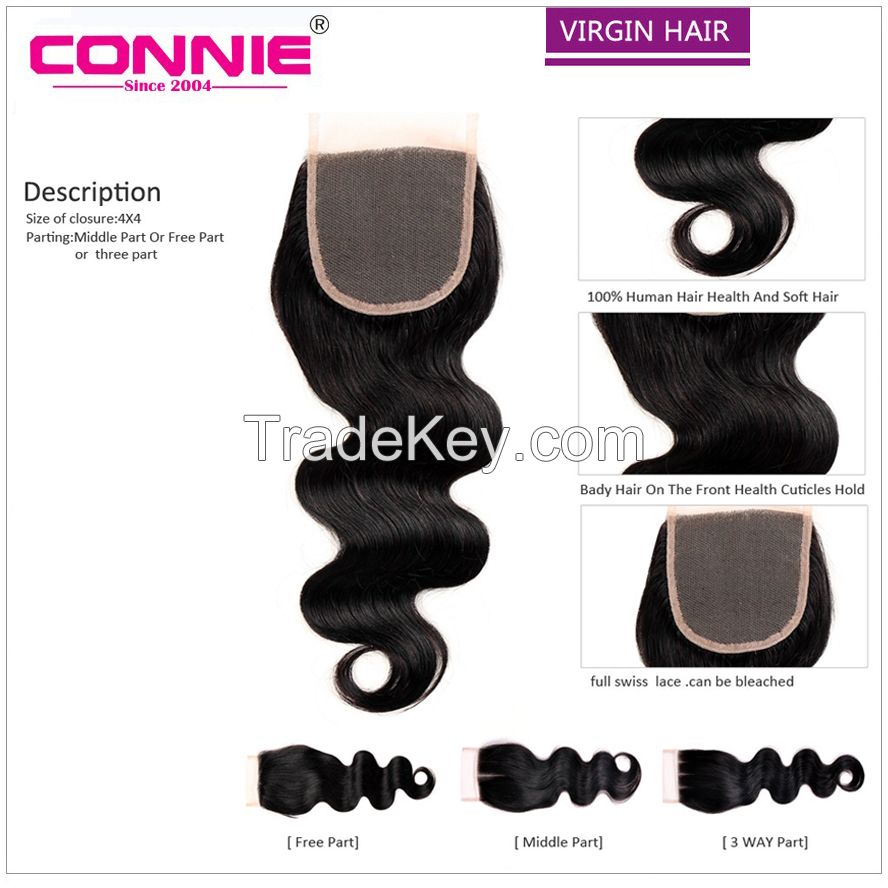 Brazilian virgin hair body wave with lace closure