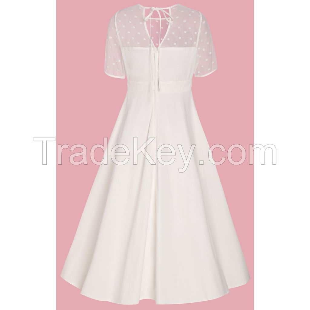 Lace Mesh Wedding Bridal Dress White 50s inspired