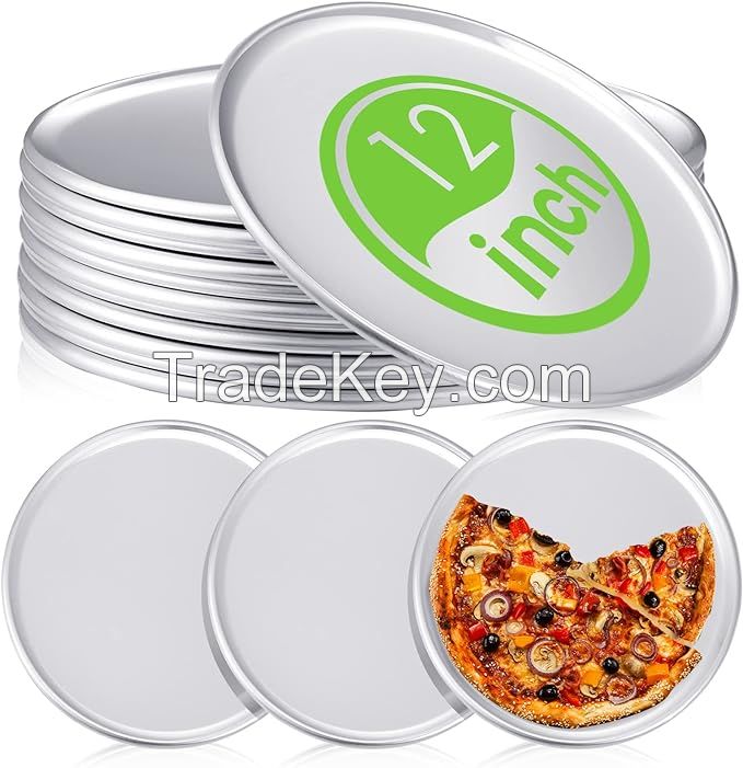 12 Pcs Pizza Pan Bulk Restaurant Aluminum Pizza Pan With Wide Rim Silver Round Pizza Pie Cake Plate Anti Rust Pizza Tray For Oven Baking Home Kitchen Easy To Clean (12 Inch)