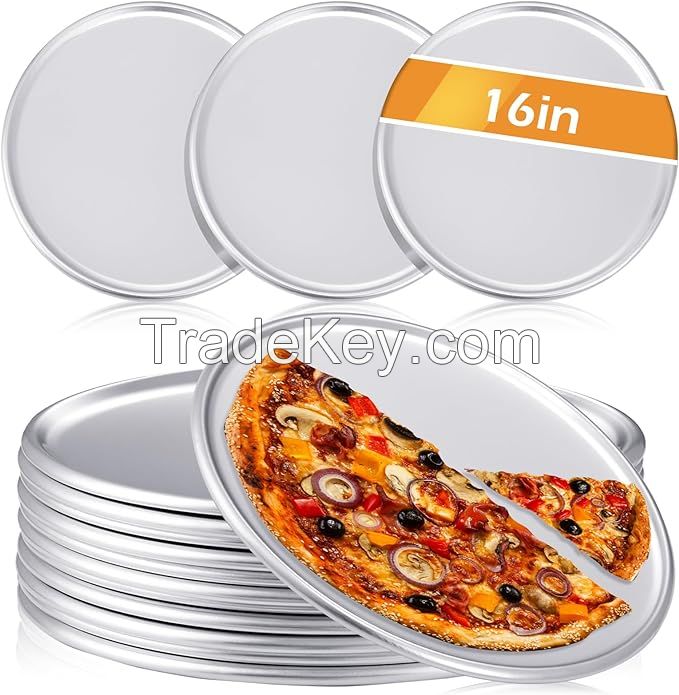 12 Pieces Pizza Pan Bulk Restaurant Aluminum Pizza Pan Set Round Pizza Pie Cake Plate Rust Free Pizza Pie Cake Tray for Oven Baking Home Kitchen Restaurant Easy Clean (16 Inch)