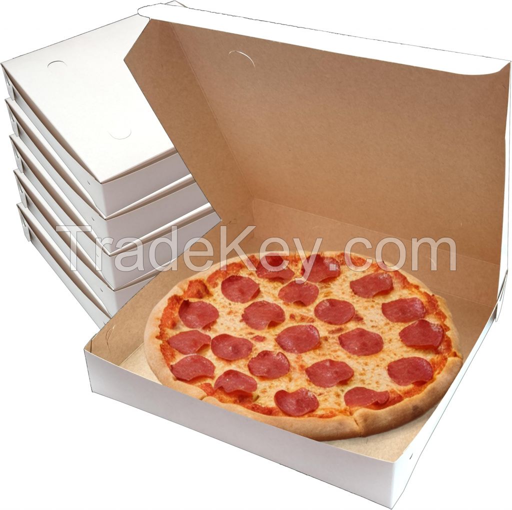 MT Products Extra Thin Clay Coated White Pizza Box - 10" Length x 10" Width x 1.5" Depth Lock Corner Paperboard (20 Pieces) Perfect for Pizza Party - Made in the USA