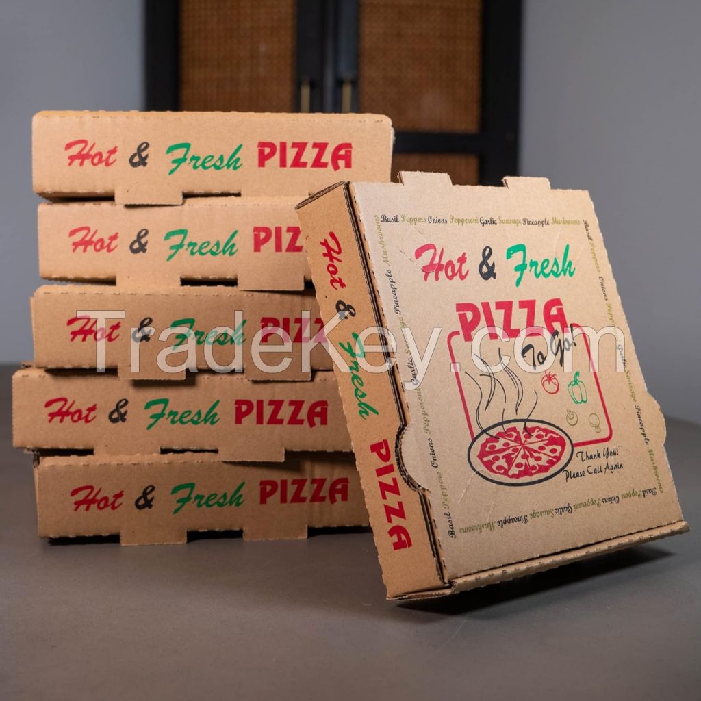 50 Pack Pizza Box 4 Color Print Hot & Fresh Pizza Brown Color (8" x 8")