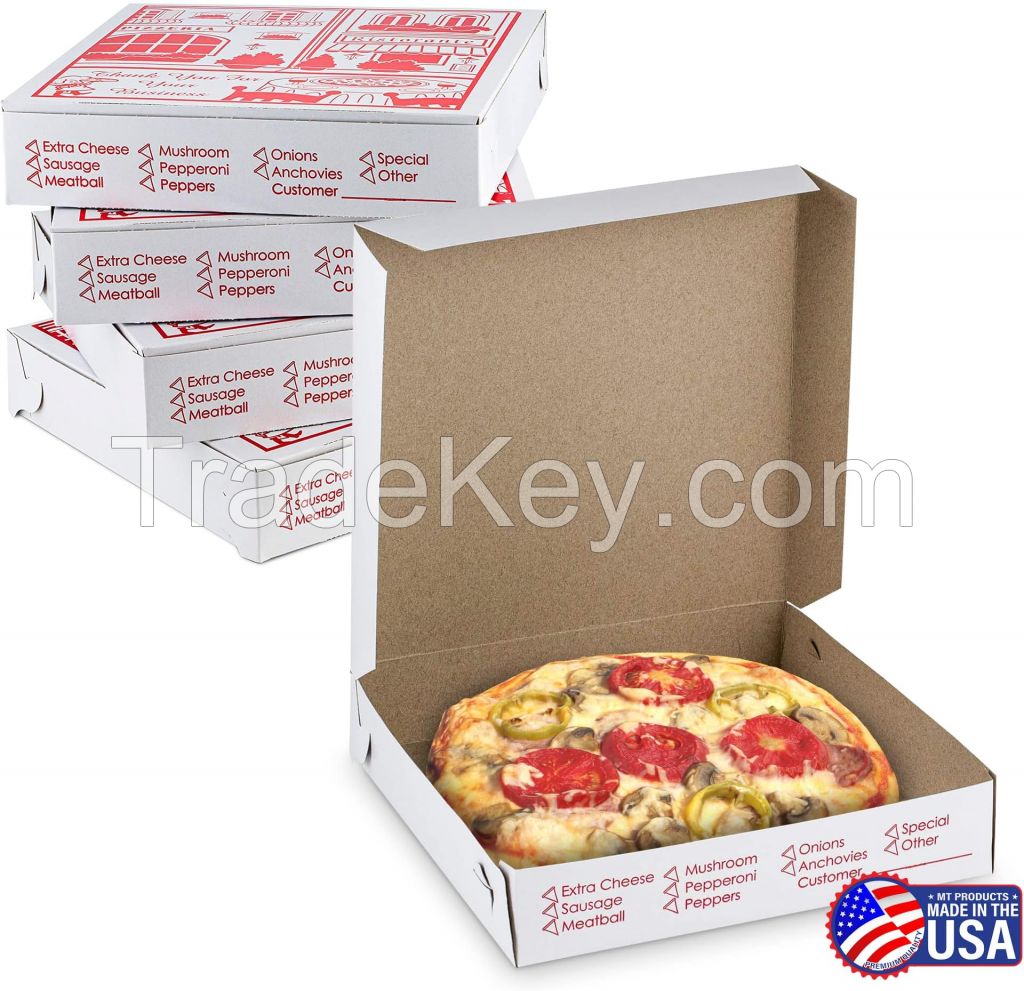 MT Products Extra Thin Pizza Box with Design 12" Length x 12" Width x 2" Depth Lock Corner Clay Coated Pizza Party (10 Pieces) (Not Corrugated) - Made in The USA