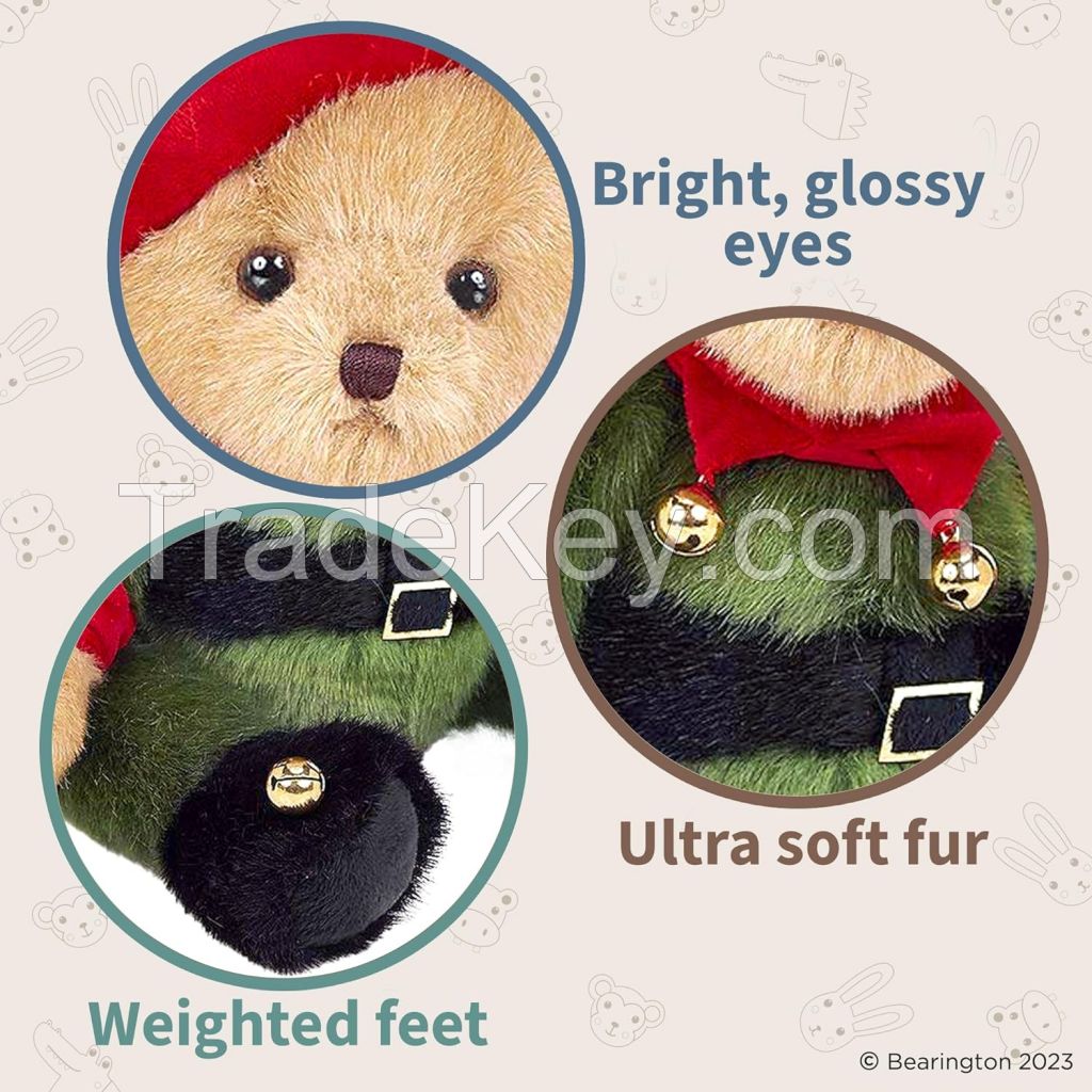 Bearington Jingle Toes Christmas Plush, 14 Inch Teddy Bear, Elf Stuffed Animal