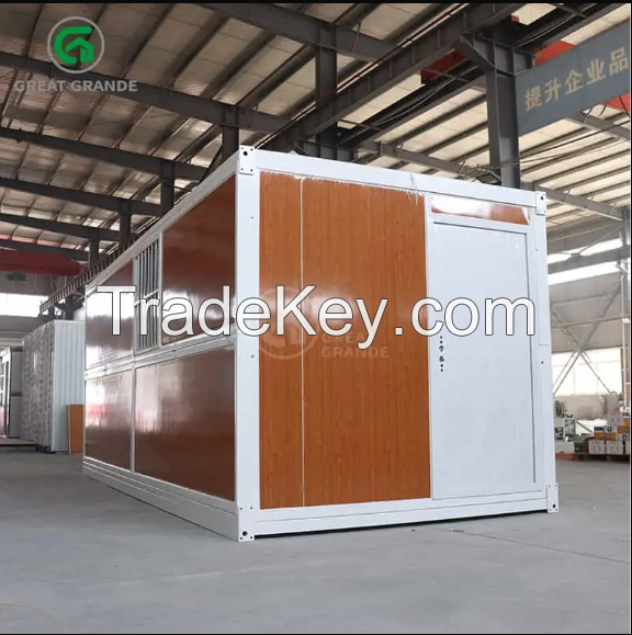 20FT Foldable Container House Wood Grain Color Wall White Frame Custom Manufacturer