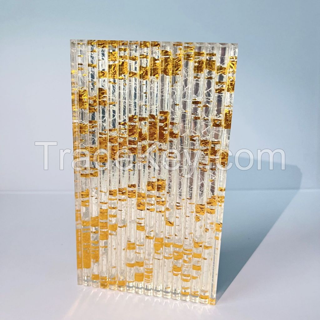 Laminated Glass Building Decoration Safety Glass Golden Wire Tempered Glass for Interior Partition Customized