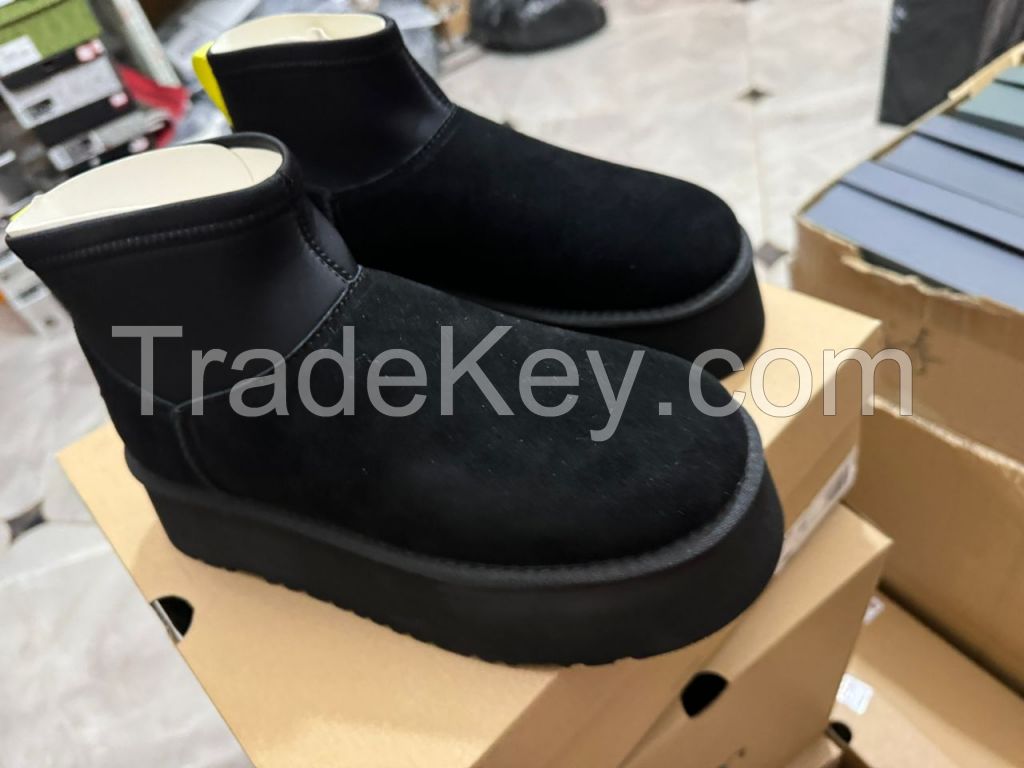 Wholesale Winter Luxury Fur Women Snow Boots Thick Sole Slip on Fashion Leather Shoes Rubber Boot