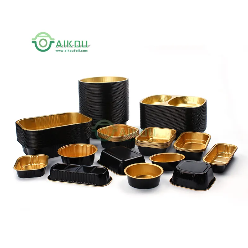 Aluminum Foil Lunch Boxes Black And Gold Used In Fast Food Industry Aluminium Takeaway Containers Roast Chicken Aluminium Tray