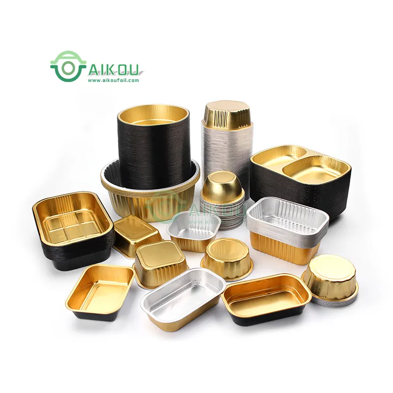 Aluminum foil lunch boxes black and gold used in fast food industry aluminium takeaway containers roast chicken aluminium tray