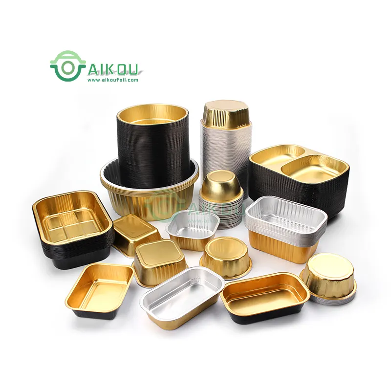 Aluminum Foil Lunch Boxes Black And Gold Used In Fast Food Industry Aluminium Takeaway Containers Roast Chicken Aluminium Tray