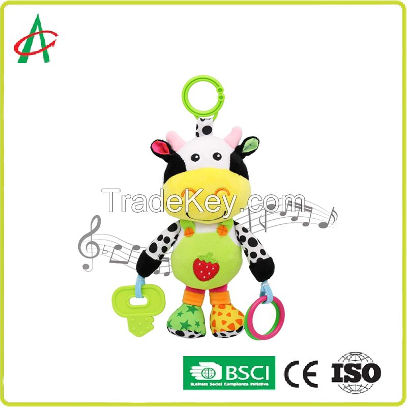 Sound Sensing And Musical Toy Colorful Cow Stroller Stuffed Animal