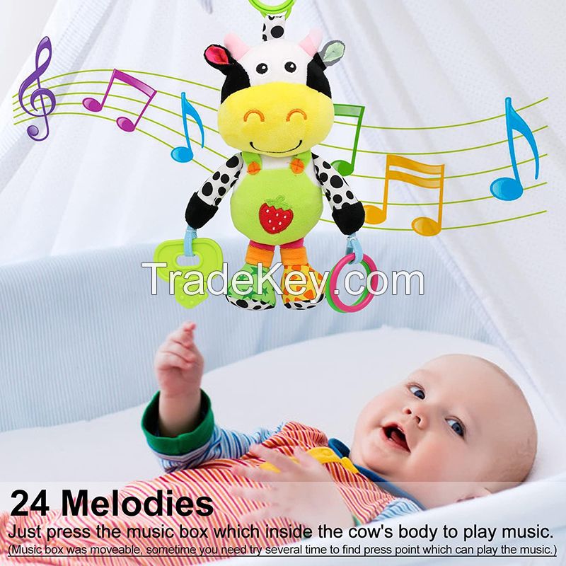 Sound Sensing and Musical Toy Colorful Cow Stroller Stuffed Animal