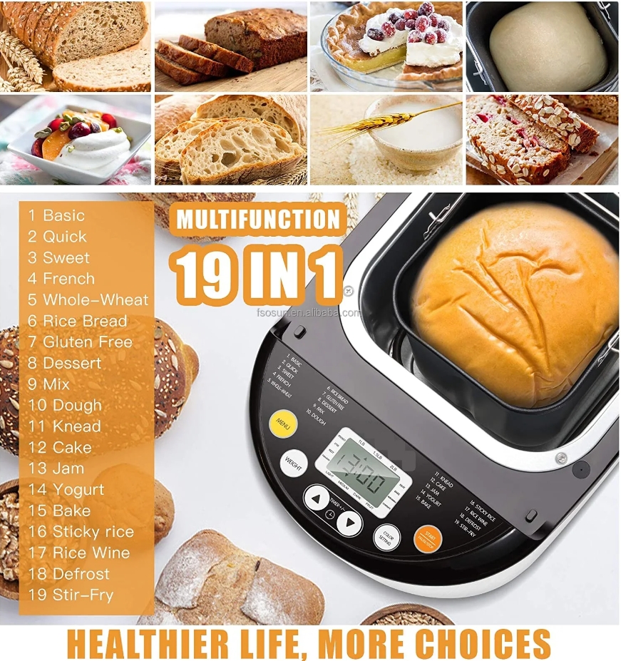 New CE GS Approval Bread Machine - 2LB Stainless Steel Housing Digital Bread Maker 19-in-1