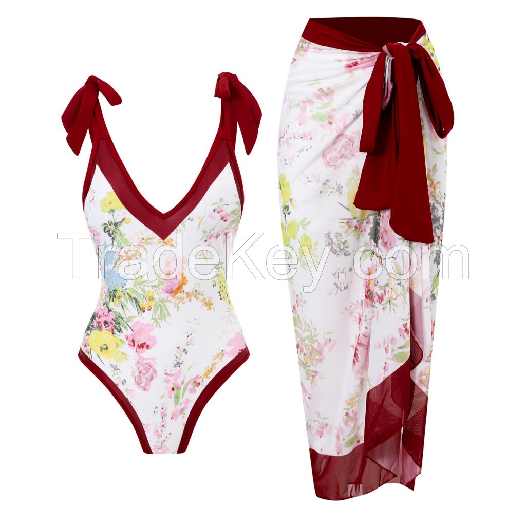 Women Bikini Set Push Up Floral Printed Ruffle Bikinis Strappy Bandage Swimwear Bathing Suit