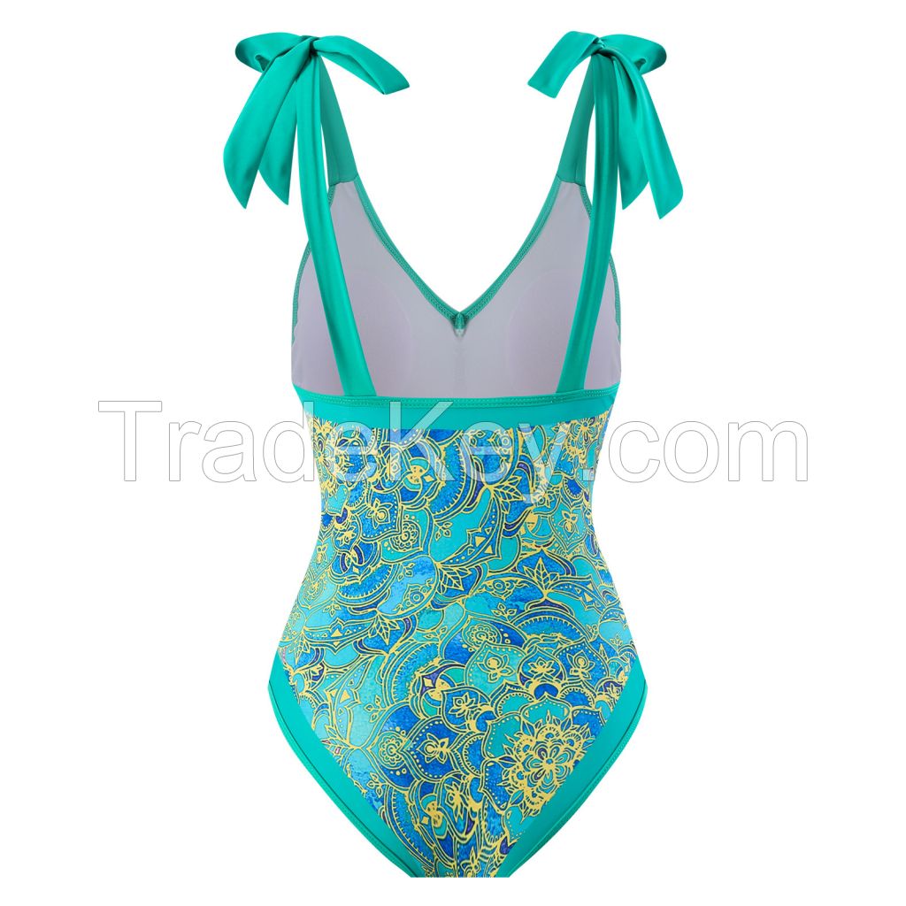 Women Bikini Set Push Up Floral Printed Ruffle Bikinis Strappy Bandage Swimwear Bathing Suit