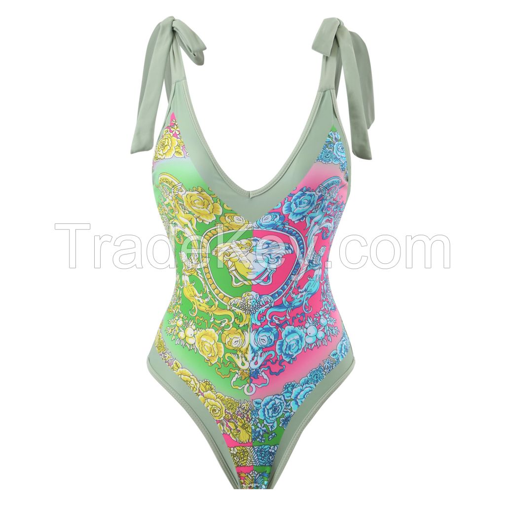 Women Bikini Set Push Up Floral Printed Ruffle Bikinis Strappy Bandage Swimwear Bathing Suit