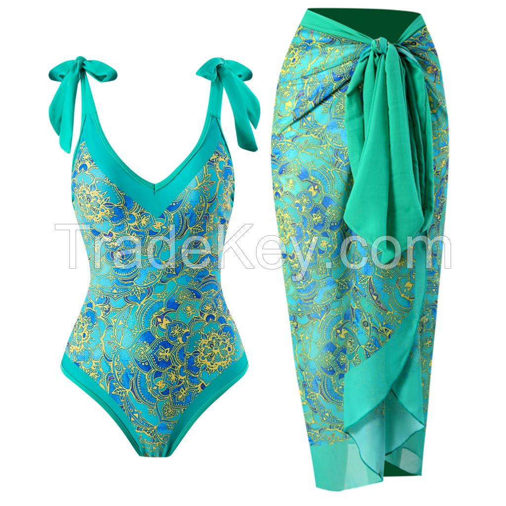 Women Bikini Set Push Up Floral Printed Ruffle Bikinis Strappy Bandage Swimwear Bathing Suit