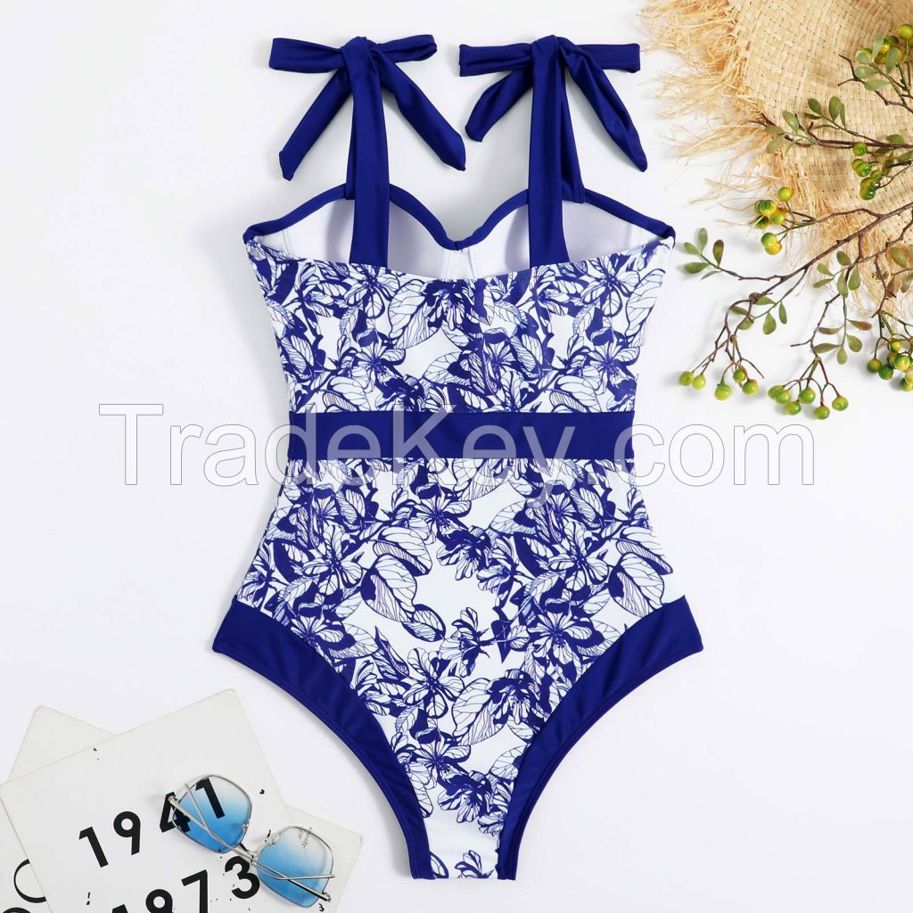 Women Bikini Set Push Up Floral Printed Ruffle Bikinis Strappy Bandage Swimwear Bathing Suit