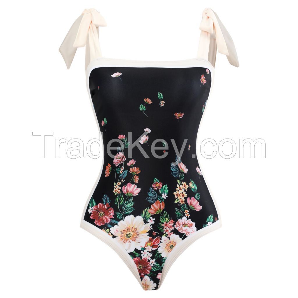 Women Bikini Set Push Up Floral Printed Ruffle Bikinis Strappy Bandage Swimwear Bathing Suit