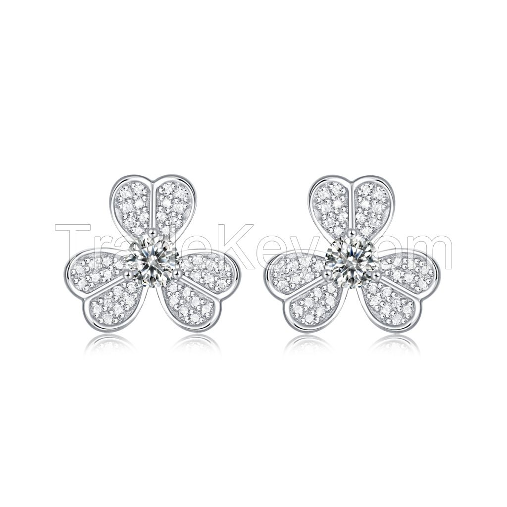 Wholesale Bulk Classic Clover Flower Jewelry Vintage Fashion Dainty 925 Sterling Silver Christmas Stud Earrings for Women