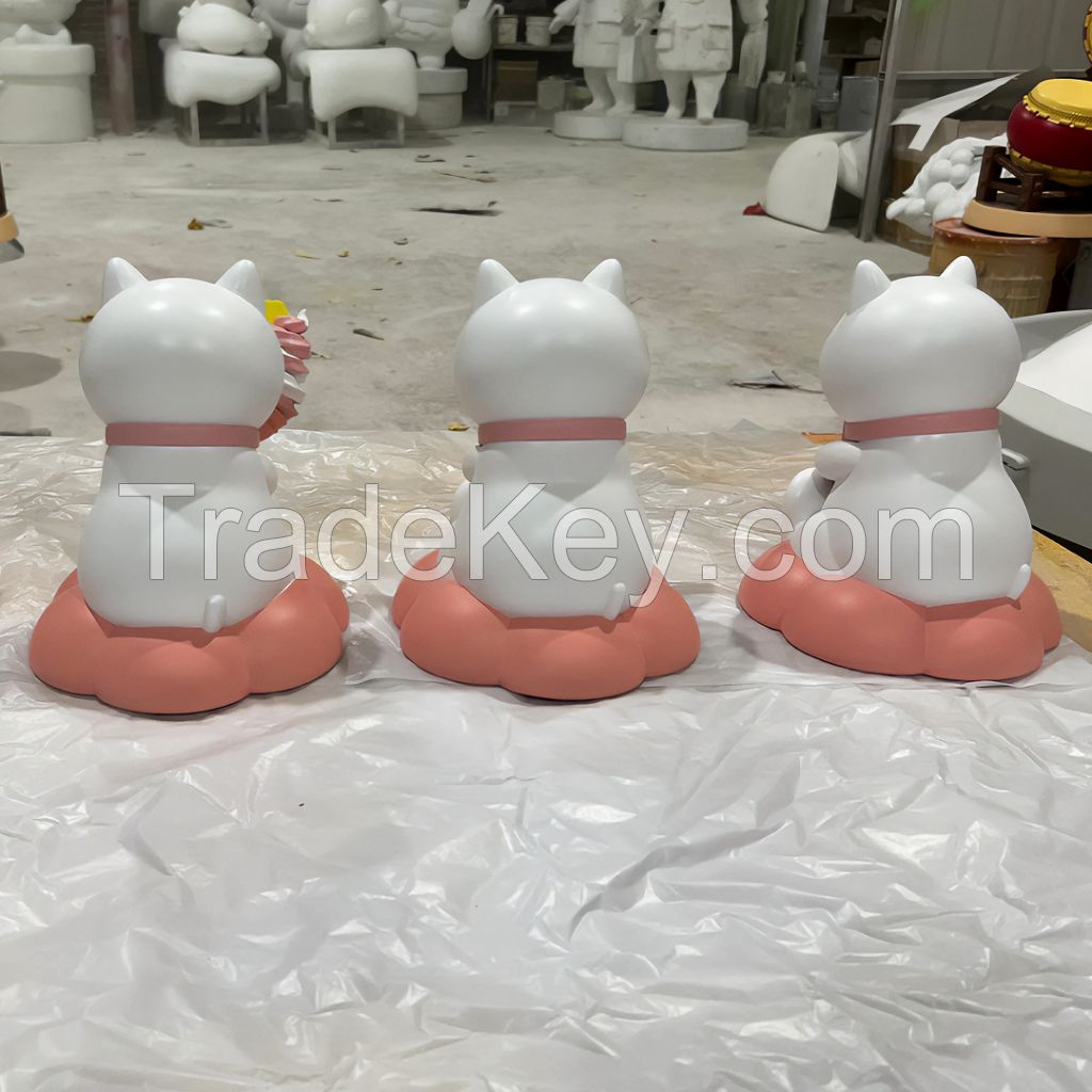 Custom Fiberglass Reins Cat Sculpture For Desktop Display Animal Statue