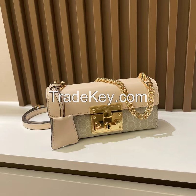 Women's bag genuine leather chain small square bag hand-held one shoulder crossbody bag 2024 new niche light luxury diamond grid