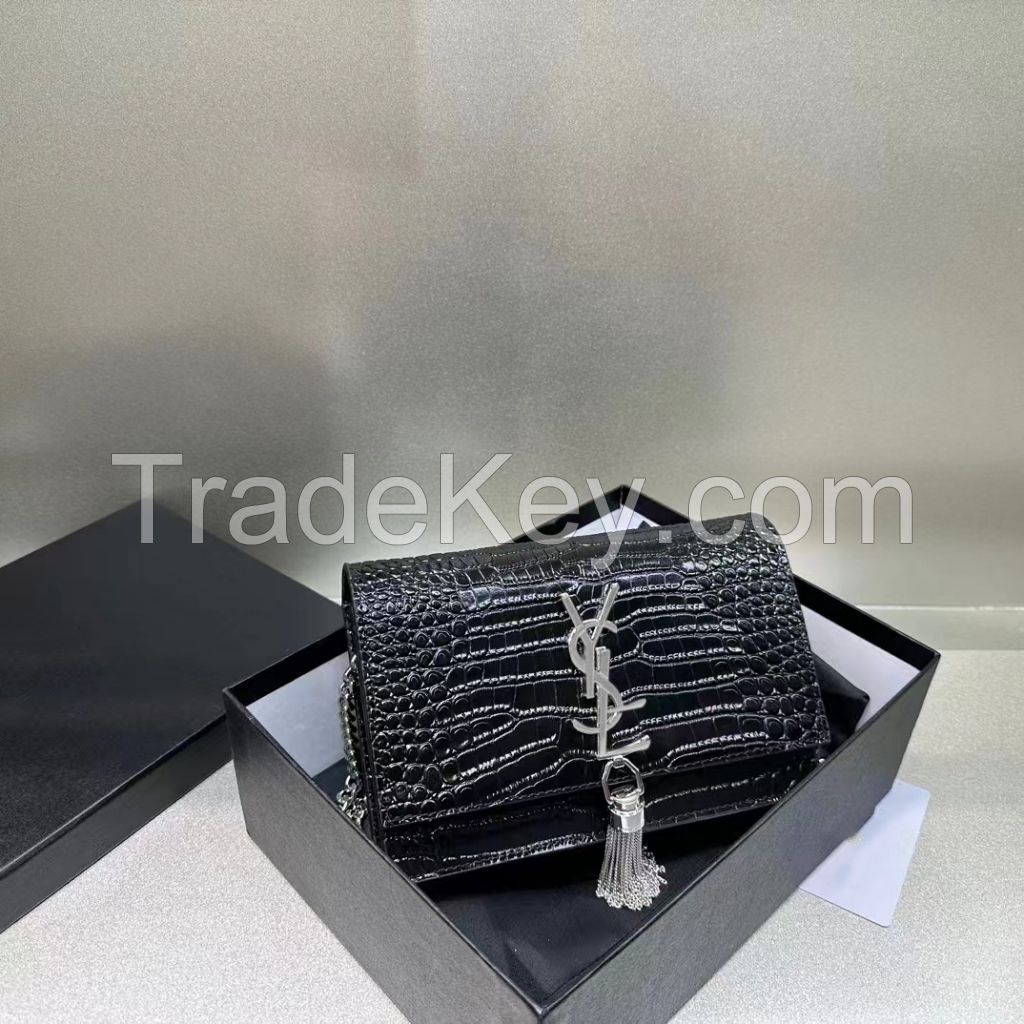 Women's bag genuine leather chain small square bag hand-held one shoulder crossbody bag 2024 new niche light luxury diamond grid