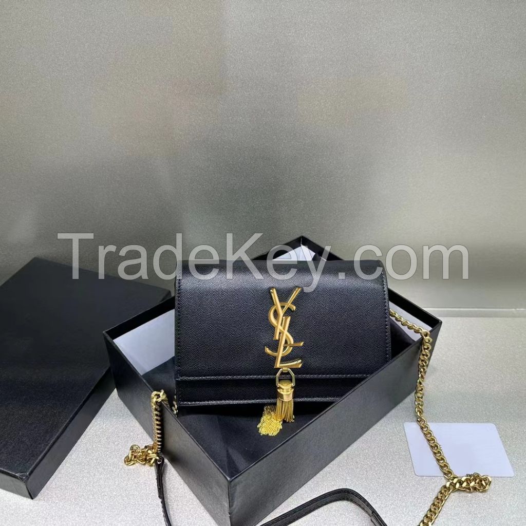 Women's bag genuine leather chain small square bag hand-held one shoulder crossbody bag 2024 new niche light luxury diamond grid
