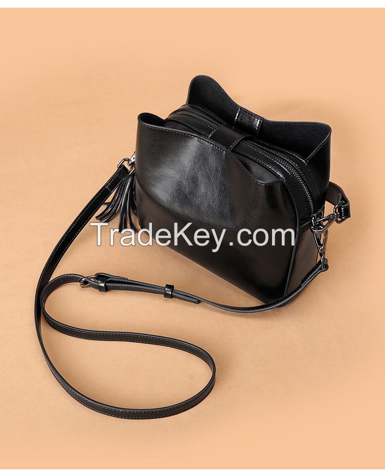 Cowhide bag 2024 new bag women's bag crossbody bag summer high-end leather handbag bucket