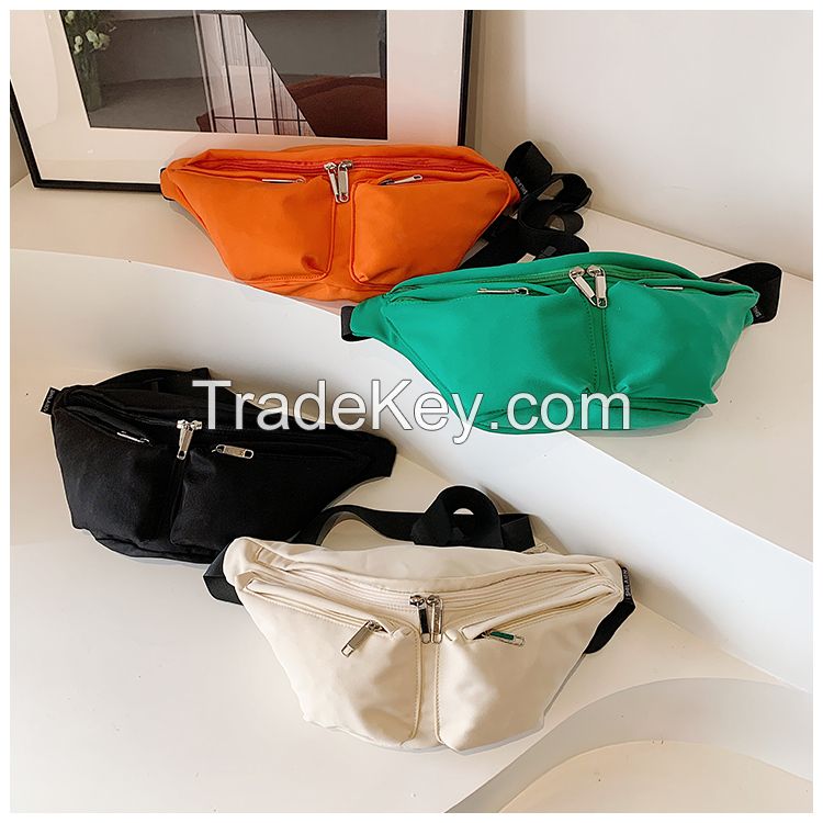 Fashionable and versatile small shoulder bag, essential for travel, men's and women's four-color double pocket waist bag