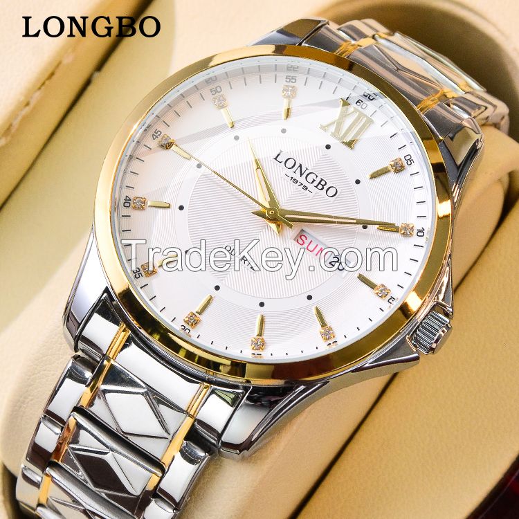LONGBO classic gold quartz mens wrist watches with date
