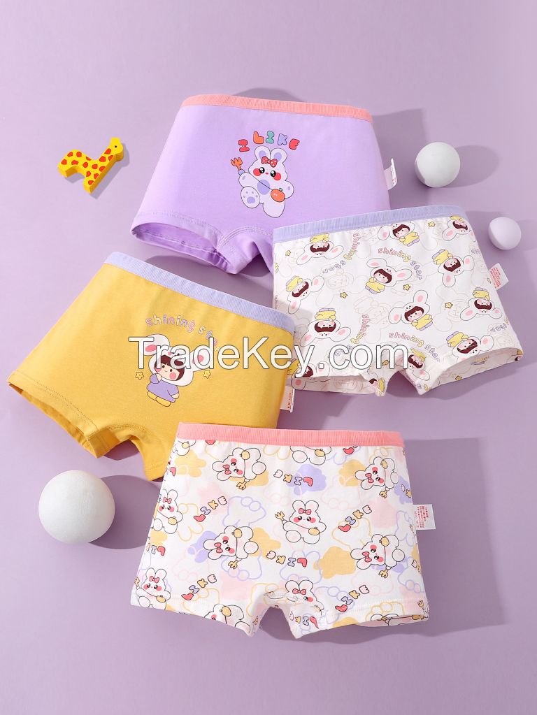Hot Sale New Popularity Teen girls Underwear Breathable Comfortable Multicolor Panties Kid Cotton Boxer Brief  4 pcs