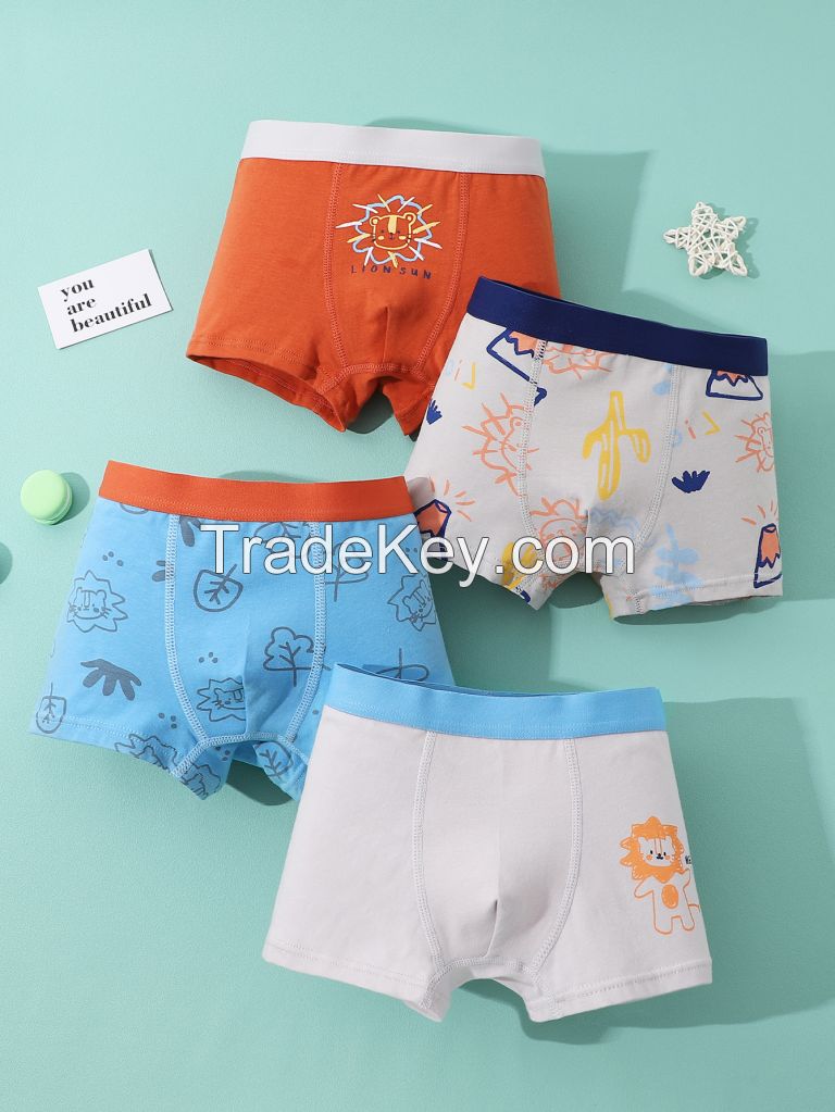 Factory Stock 3-14 years Kids Underwear cartoon printed Cotton Boys Boxer Briefs For Children 4 pcs