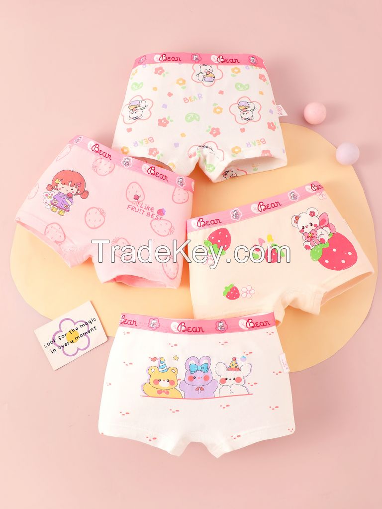 4 Pcs High Quality Custom Kids Underwear Soft Breathable Cotton Cute Girls Boxer Briefs