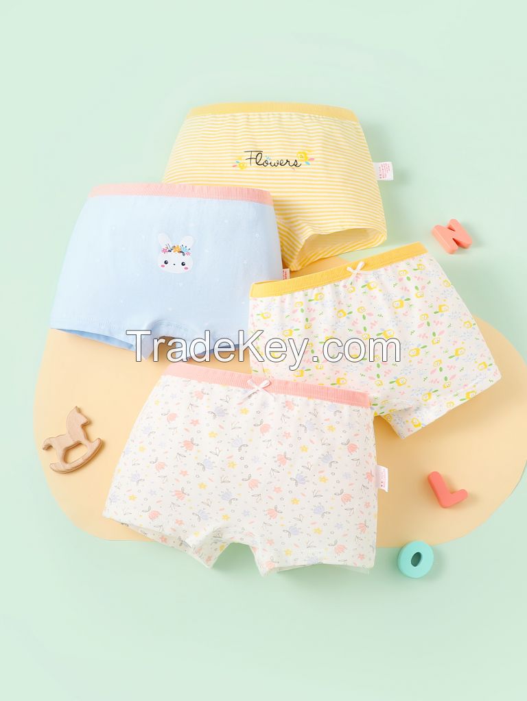 4 pcs High quality custom kids underwear soft breathable cotton cute girls boxer briefs
