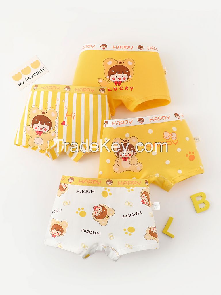 4 Pcs High Quality Custom Kids Underwear Soft Breathable Cotton Cute Girls Boxer Briefs